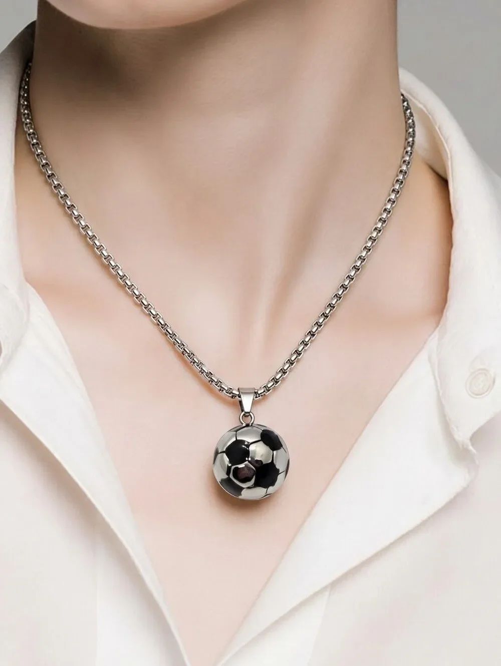 Soccer Ball Stainless Steel Round Pendant Gift VB Player Mom Necklace Club Sport